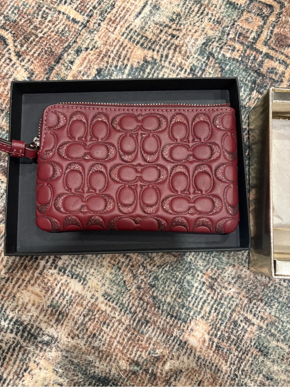 Coach Burgundy Embossed Signature Wristlet with Strap - Picture 3 of 8